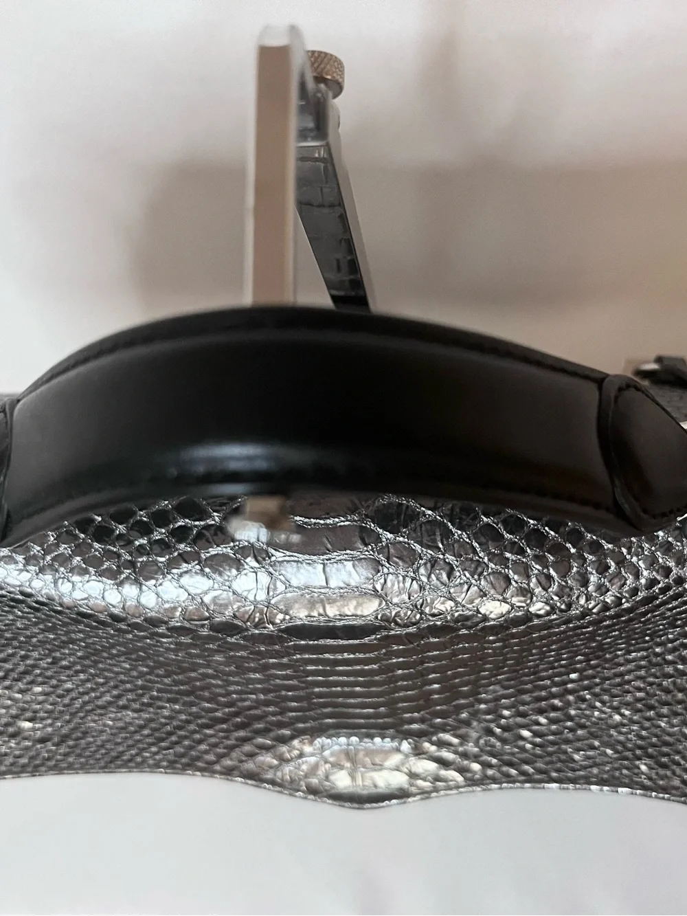 Michael Kors Black & Metallic Silver Snakeskin Embossed Satchel Handbag